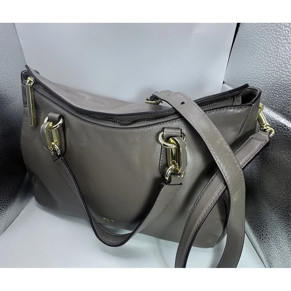 Lauren Ralph Lauren Bramfield Carlene Satchel Bag Beige Supple Leather‎ Gold HW